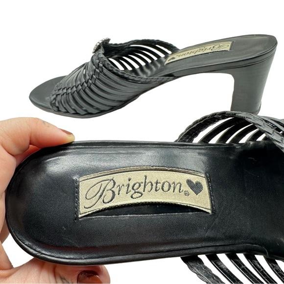 Brighton Freddi Strappy Mule Braided Trim Croc Leather Open Toe Heeled Sandals - Picture 13 of 15